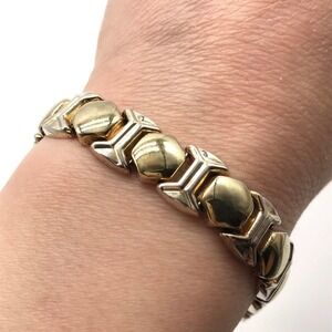 Vintage 925 Italy Sterling Silver Two Tone Chunky Chain Link Bracelet 7.5"
